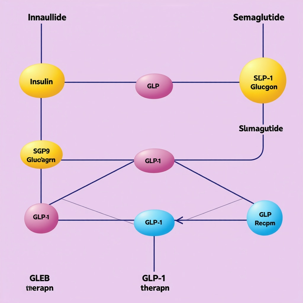 Diagram of hormonal interactions during fasting with Semaglutide therapy