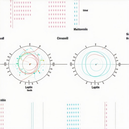 Illustration of hormonal interactions affecting weight management, emphasizing circadian rhythm synchronization with semaglutide.