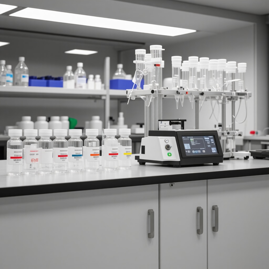Laboratory scene showing semaglutide vials and research equipment for advanced weight loss treatments.