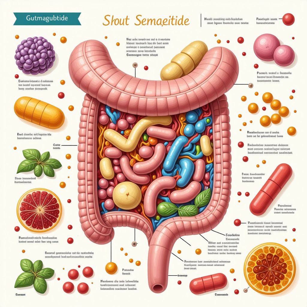 Infographic illustrating gut microbiome influence on weight loss and probiotic support for Semaglutide therapy