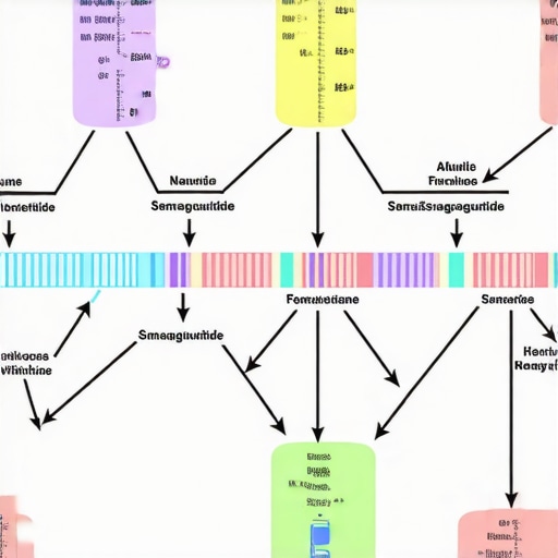Illustration of biochemical pathways influenced by semaglutide impacting metabolism and energy expenditure