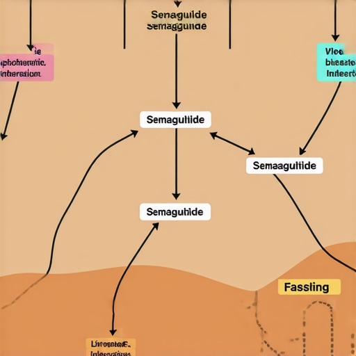 Diagram showing brain-hormone interactions during Semaglutide and fasting