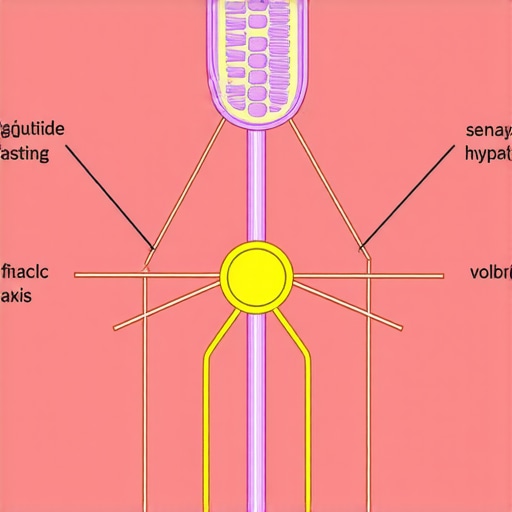 Diagram showing how semaglutide and fasting influence the hypothalamus and gut-brain axis to regulate appetite.