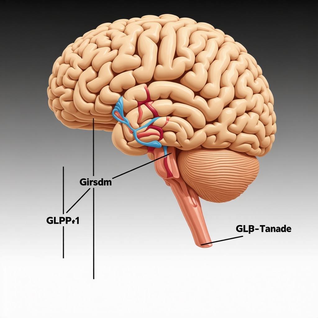 Illustration of brain reward system with GLP-1 pathways