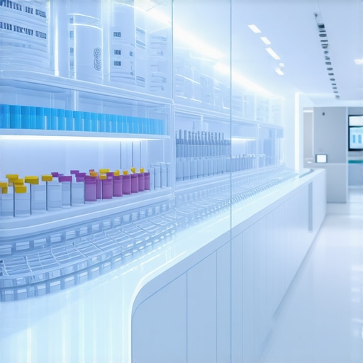 Futuristic lab with genomic and microbiome analysis tools for personalized weight management.