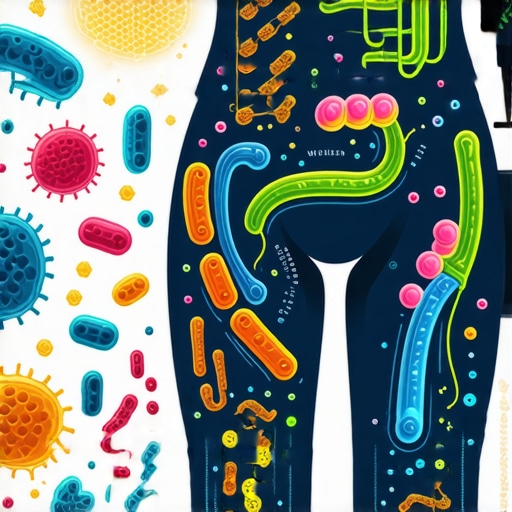 Illustration of gut bacteria influencing weight regulation and health.