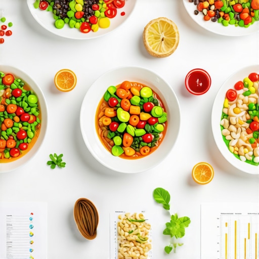 Colorful personalized meal plans with genetic and microbiome data overlays.