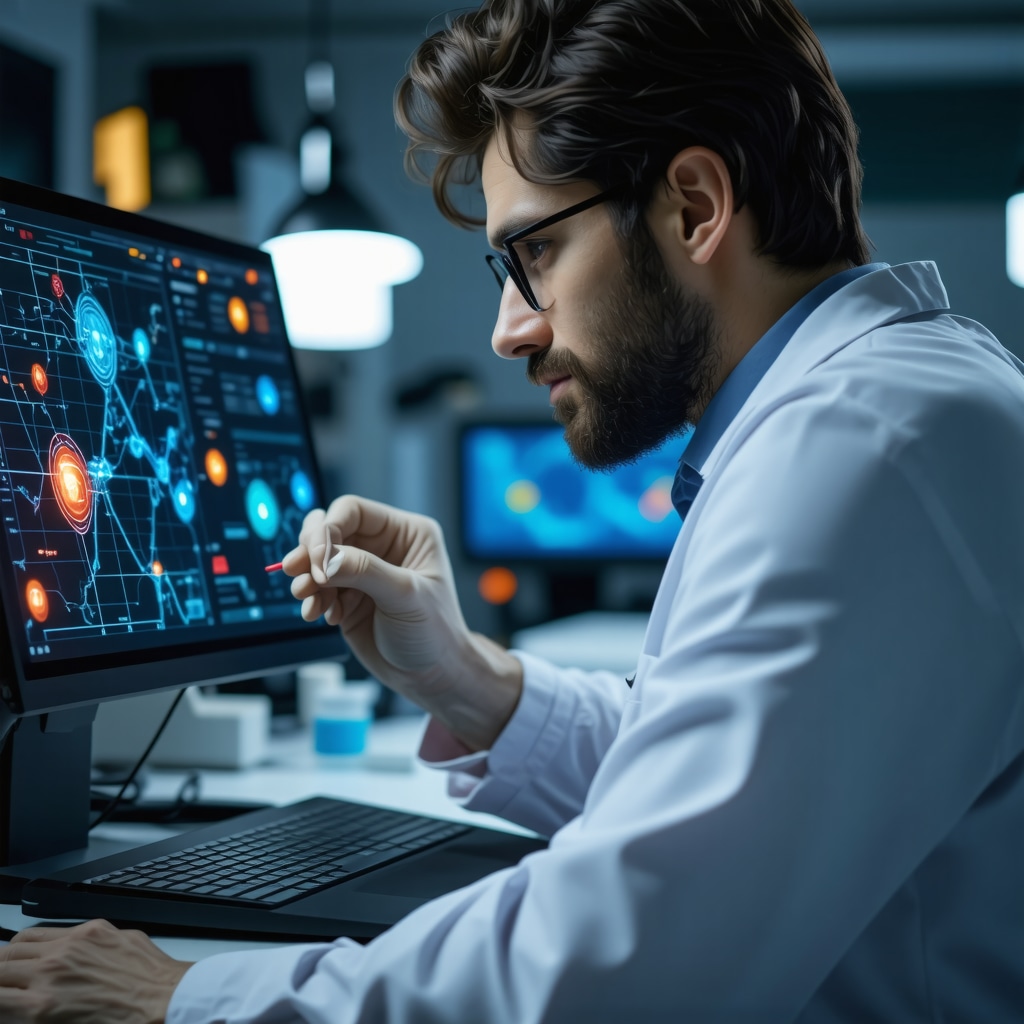Doctor analyzing genetic and wearable device data for customized obesity treatment