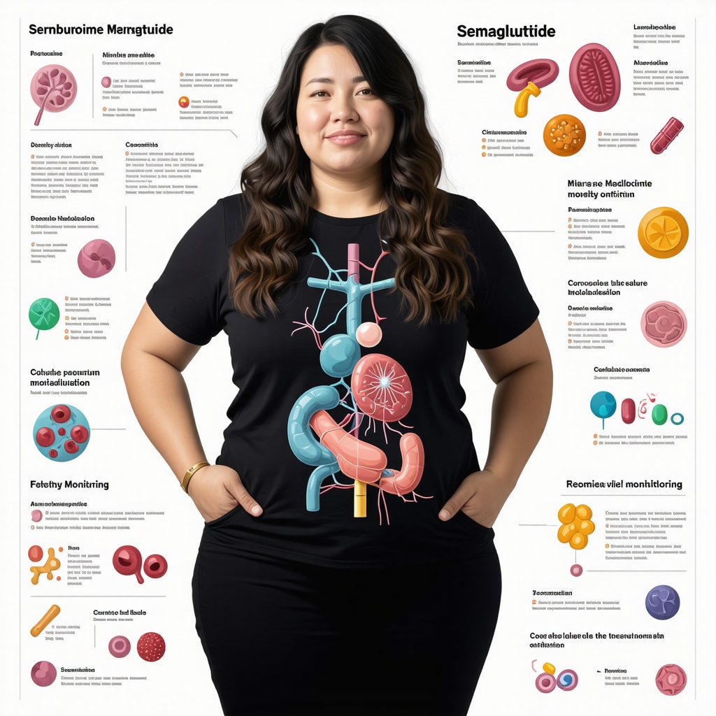 Infographic showing personalized weight loss strategies with Semaglutide and microbiome modulation effects