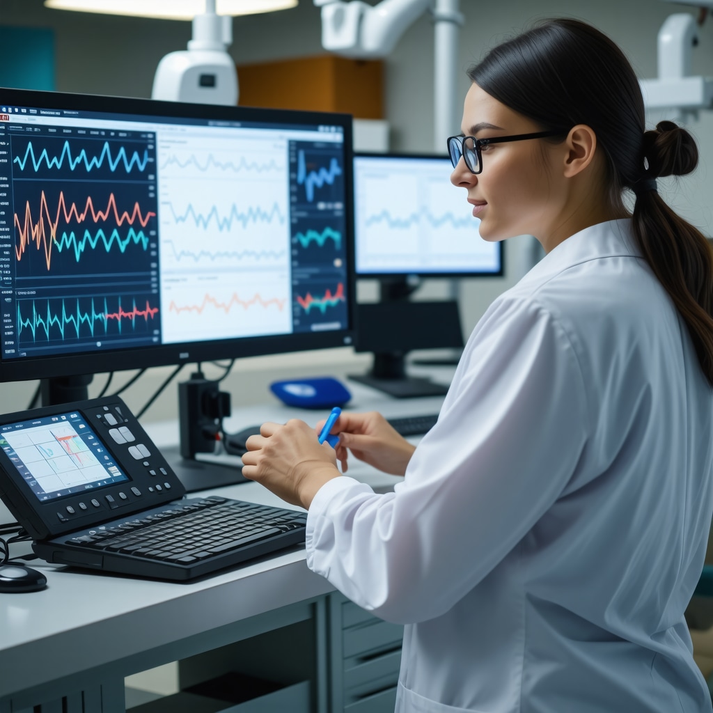 Doctor monitoring a patient's weight loss progress with advanced health tracking devices in a clinical setting