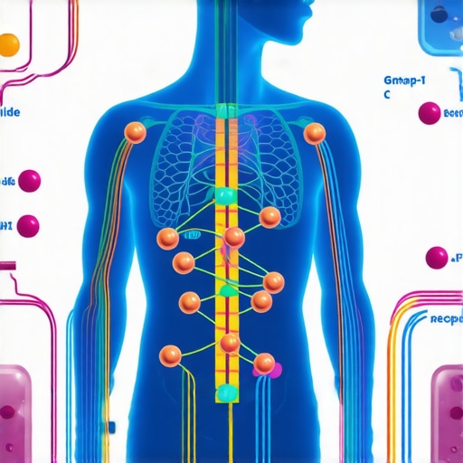 Diagram showing hormones and pathways involved in appetite suppression and fat burning with semaglutide
