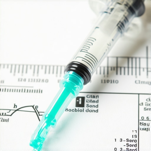 Close-up of syringe with semaglutide medication and medical charts