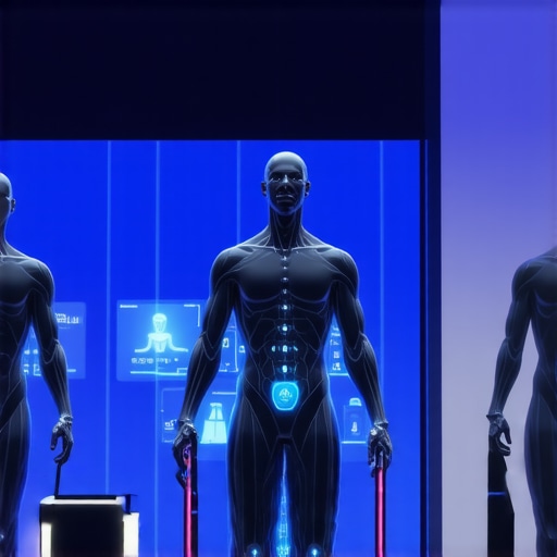 High-tech clinic with biometric devices and AI systems analyzing patient data for personalized fat loss treatment