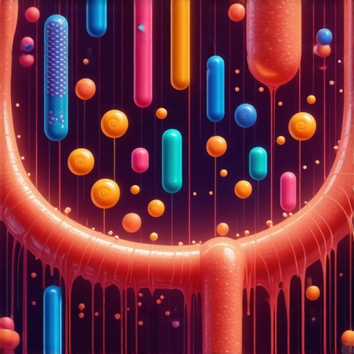 Futuristic Gut Microbiome Therapy for Weight Loss Digital illustration of gut microbiota with bacteria and metabolic pathways highlighting personalized microbiome interventions for fat loss.