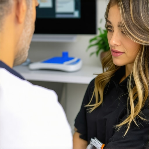 Doctor consulting patient about Semaglutide treatment for weight loss in clinical setting.
