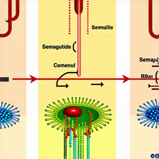 Visual representation of nanotechnology and innovative drug delivery methods for semaglutide.
