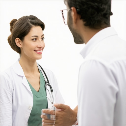 Doctor consulting patient about semaglutide treatment in a clinic.