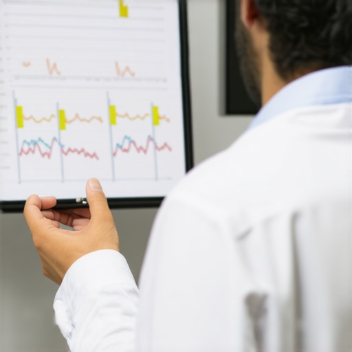 Long-Term Semaglutide Strategy by Experts Endocrinologist explaining long-term weight management strategies with Semaglutide to a patient, medical charts in the background